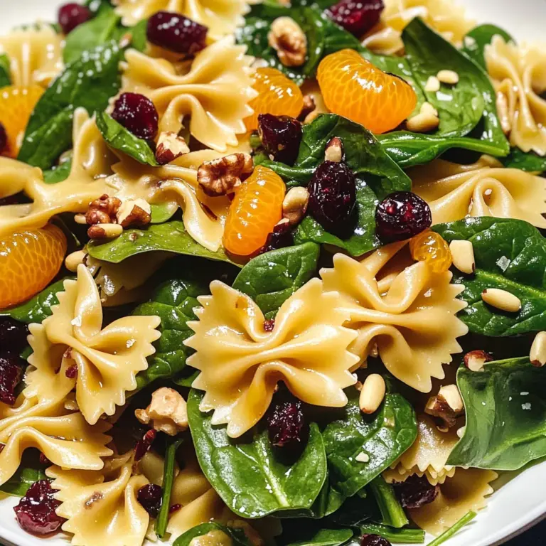 Mandarin Pasta Spinach Salad with Teriyaki Dressing