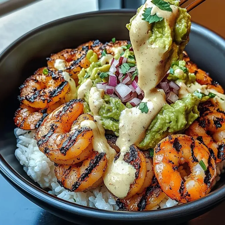 Shrimp Bowl With Avocado Guacamole & Creamy Sauce