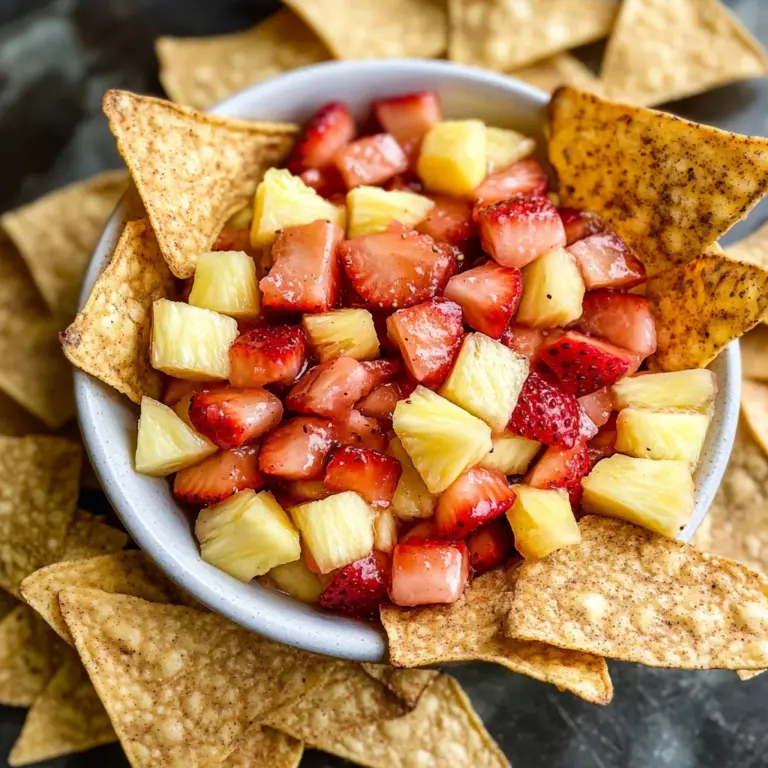 Strawberry Pineapple Fruit Salsa with Cinnamon Tortilla Chips