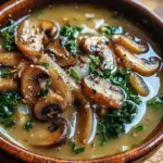 Wild Mushroom, Caramelized Onion and Kale Soup