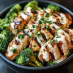 Grilled Chicken & Broccoli Bowls with Creamy Garlic Sauce