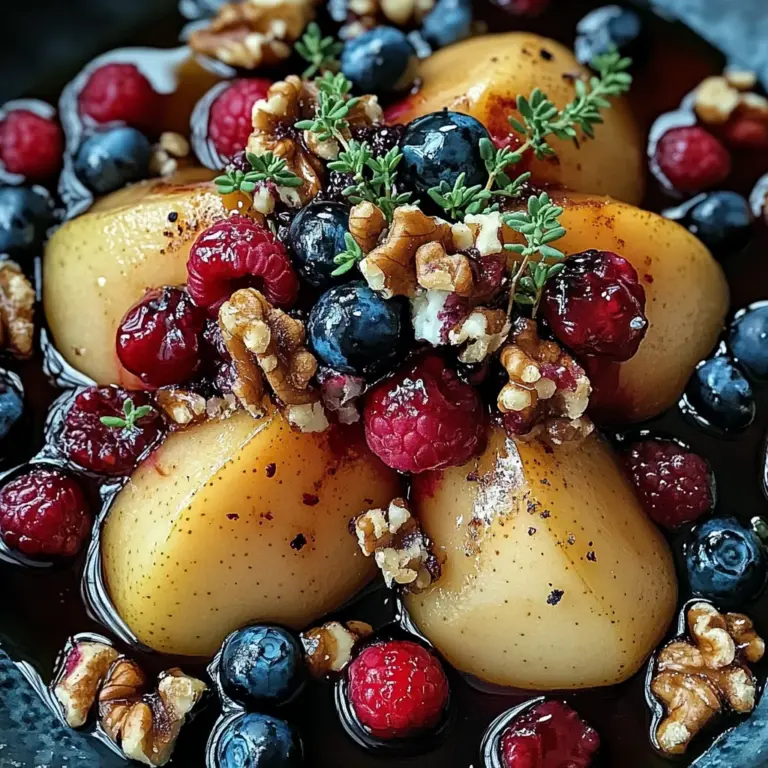 Baked Pears with Berries, Honey, Walnuts & Blue Cheese