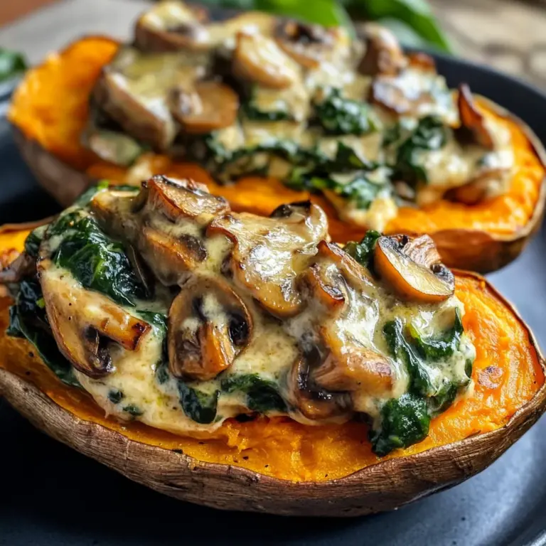 Creamy Mushroom and Spinach Stuffed Sweet Potatoes