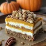Pumpkin Cheesecake Bars with Walnut Crust and Streusel Topping
