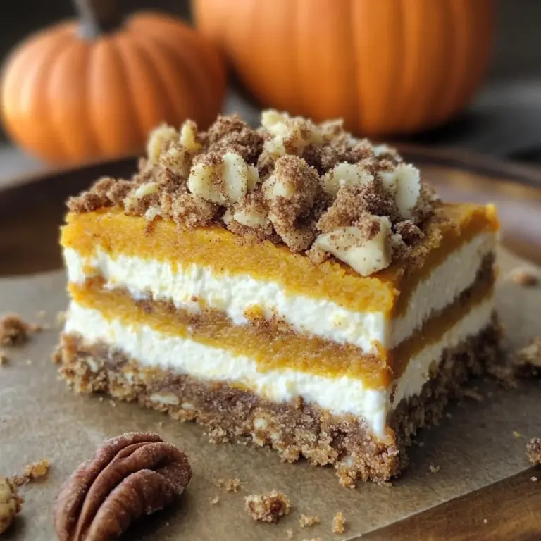 Pumpkin Cheesecake Bars with Walnut Crust and Streusel Topping
