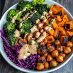 Roasted Veggie & Chickpea Bowls with Maple Dijon Tahini Dressing